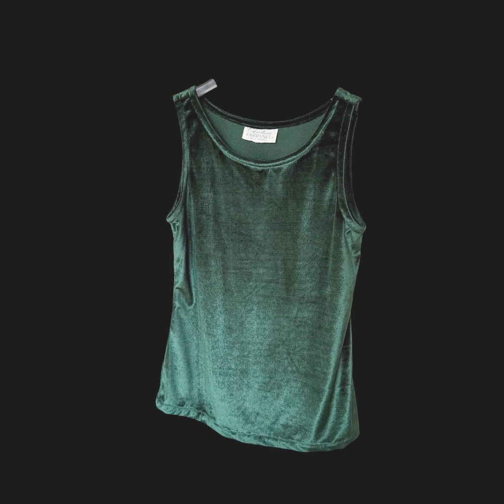 70's Christina Fairbanks‎ Forest Green Velvet Tank Top Sleeveless Scoop Neck Med